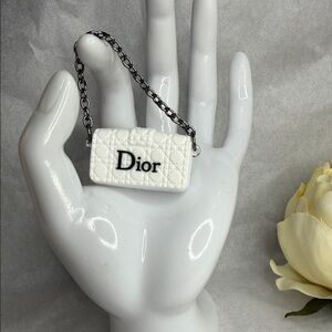 Elegant White Mini Bag Quilted Key Holder